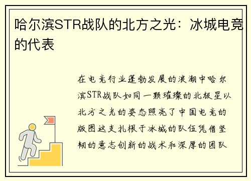 哈尔滨STR战队的北方之光：冰城电竞的代表